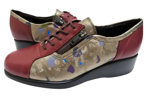 【ナチュラルバック 5283 ワインコンビ】サイドジップ靴紐シューズ